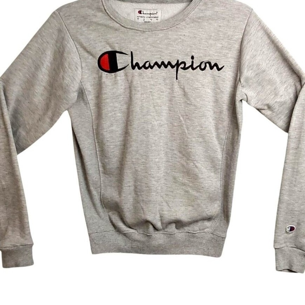 Champion Authentic Athleticwear Gray Script Logo Fleece Sweatshirt Small
